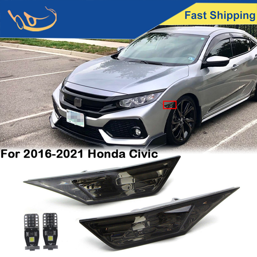 Smoked Side Marker Lamp Turn Signal Light W/ Led Bulbs for Honda Civic 2016-2021