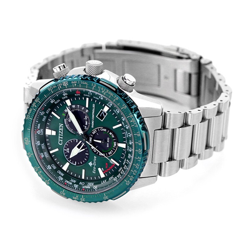 Pre-owned Citizen Promaster Sky Cb5004-59w Green Eco-drive Radio Direct Flight Men Watch