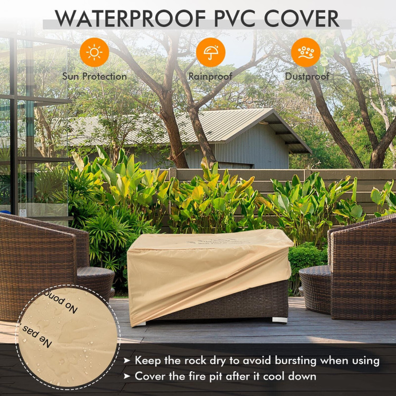 32 X 20 Inch Propane Rattan Fire Pit Table Set with Side Table Tank and Cover