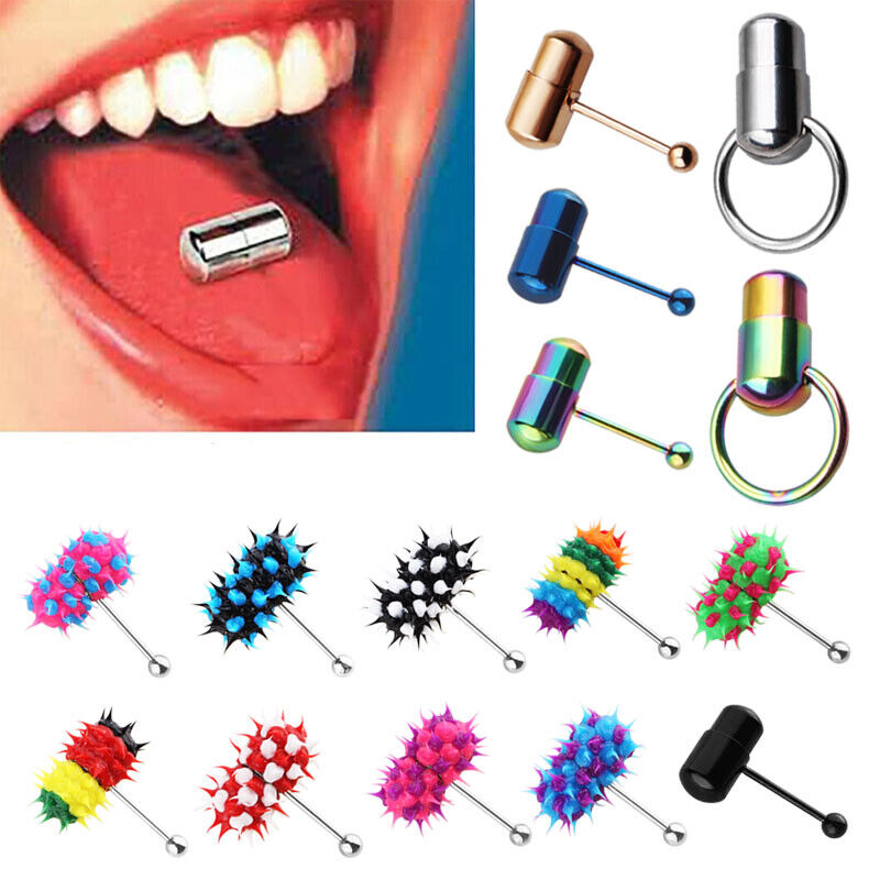 Punk Women Men Vibrating Tongue Ring Stud Body Piercing Jewelry With 2 Batteries