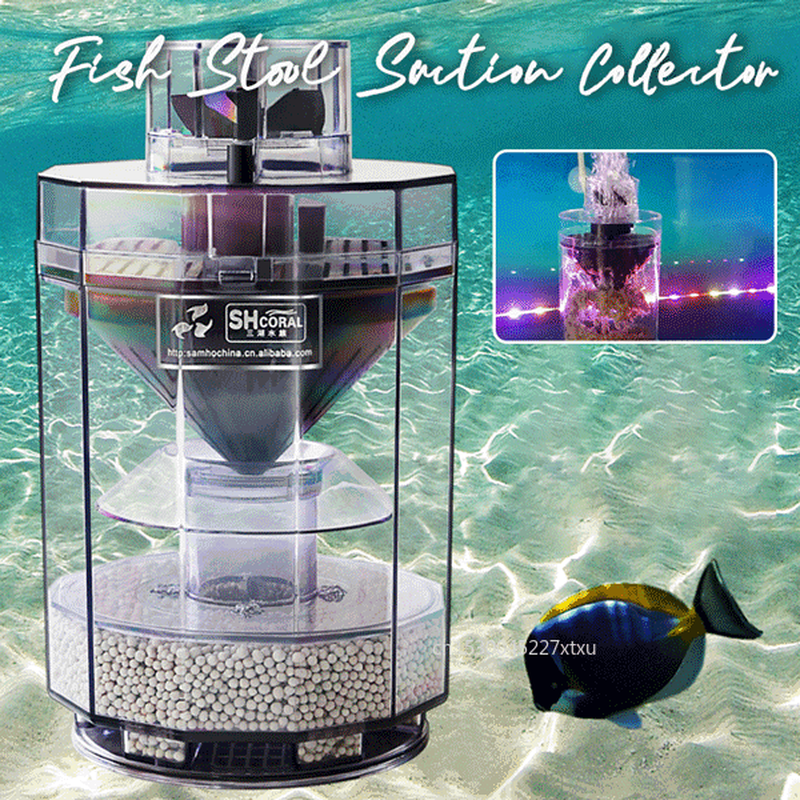 Fully automatic aquarium water purifier. Cleans habitat by vacuuming fish feces