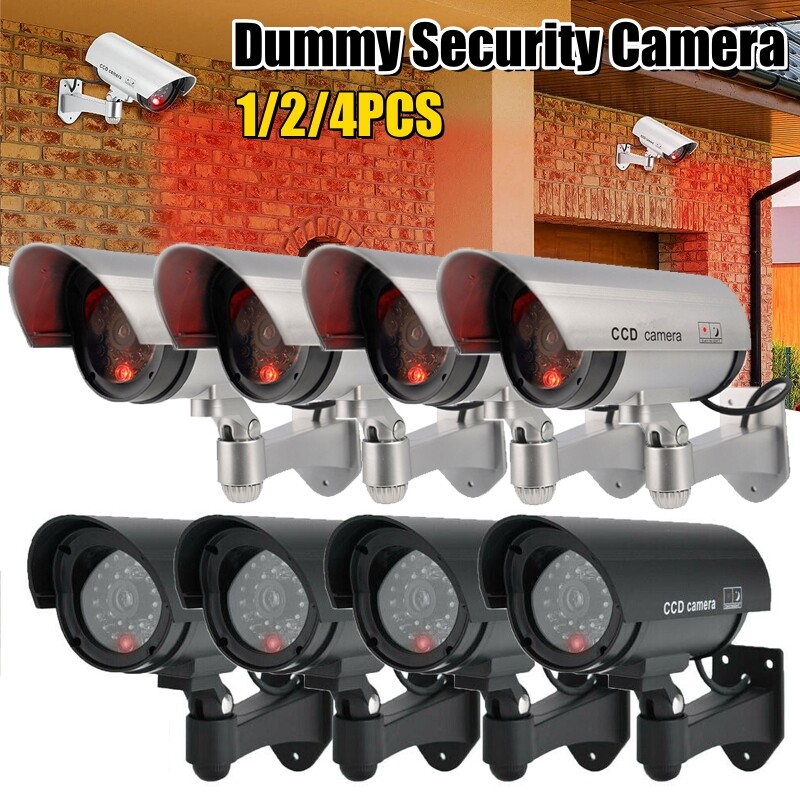 1/2/4pcs Dummy Security Camera Fake LED Flashing Light Surveillance CCTV Outdoor