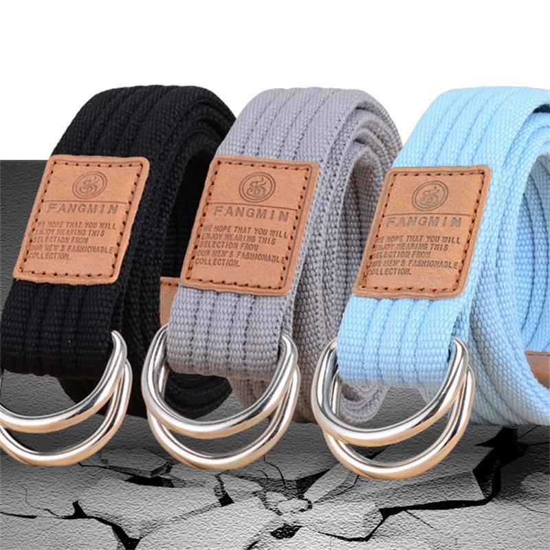 Unisex Solid Fashion Canvas Belt Alloy Double Ring Buckle