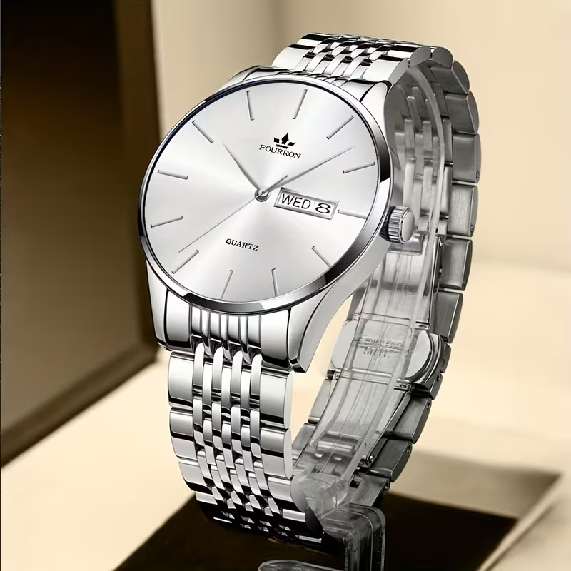 Men's Luxury Stainless Steel Quartz Watch with Date & Calendar - Luminous