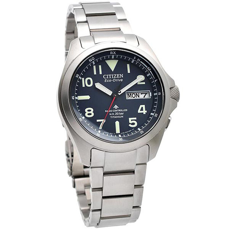 Pre-owned Citizen Promaster Land Eco-drive At6080-53l Blue Dial Titanium Solar Men Watch