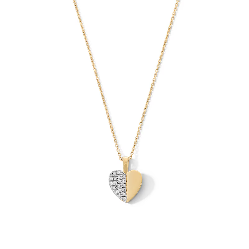 1/20 Ct Round Cut Lab-Grown Diamond Half Heart Pendant 16" + 2" 14K Gold Plated