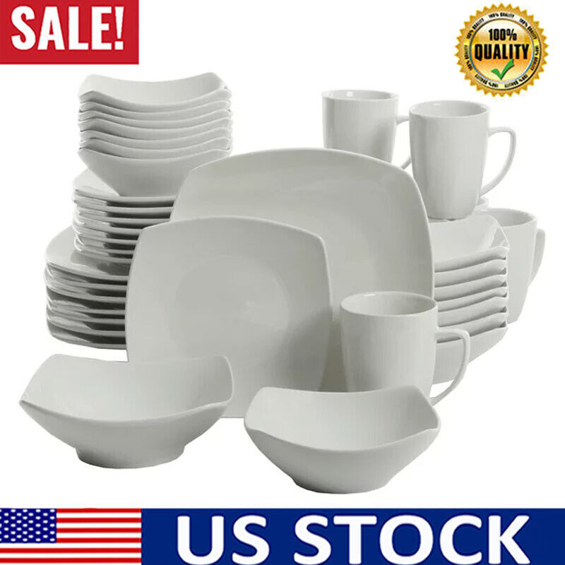 Kitchen Dish Dinner Plates Ceramic Service For 8 White
