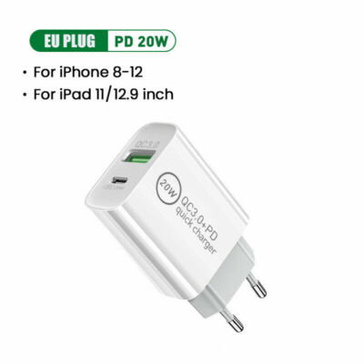 For iPhone 14 Pro Max 13 Mini 20W PD Type-C QC3.0 USB Fast Charger Power Adapter
