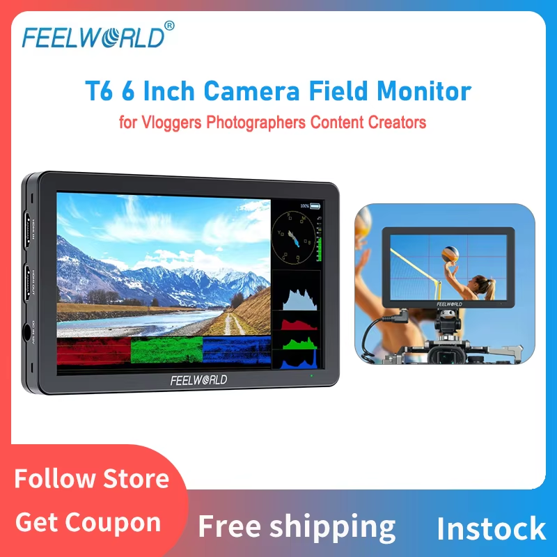FEELWORLD T6 6Inch On-camera Field Monitor 3D LUT 4K HDMI 1920x1080 IPS Aluminum