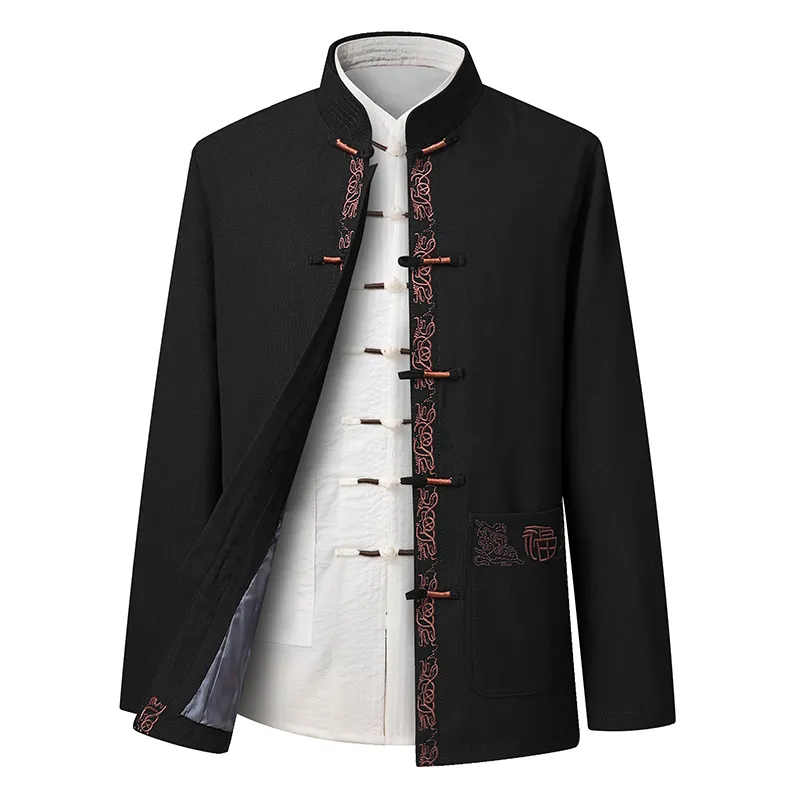 Chinese Traditional Tang Suit Hanfu Kimono Jacket Solid Color Men'S Cardigan Che