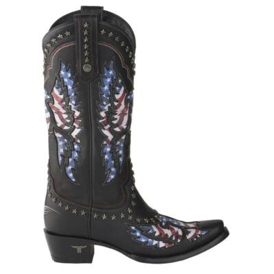 Pre-owned Old Glory American Lane Ladies  Flag Jet Black Snip Toe Boots Lb0414a
