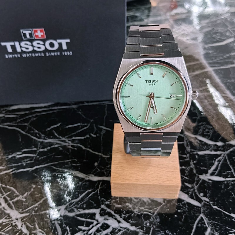 Pre-owned Tissot Men's Prx/316l Mint Green Dial Stainless Steel Quartz Watch T137.410.11.0