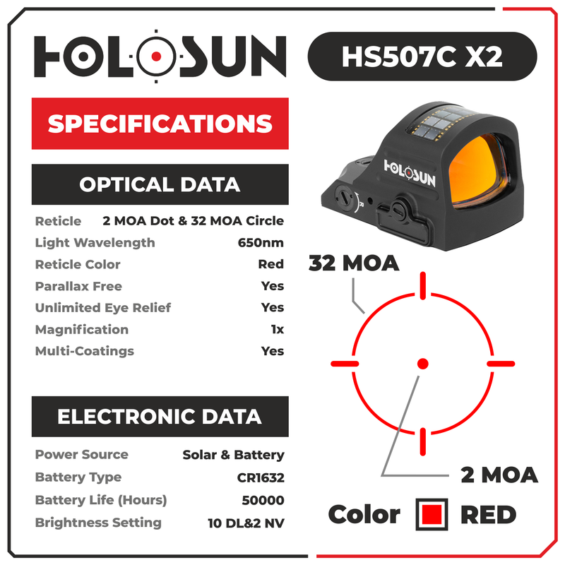 Holosun Open Reflex Optical Red Dot Sight HS507C X2