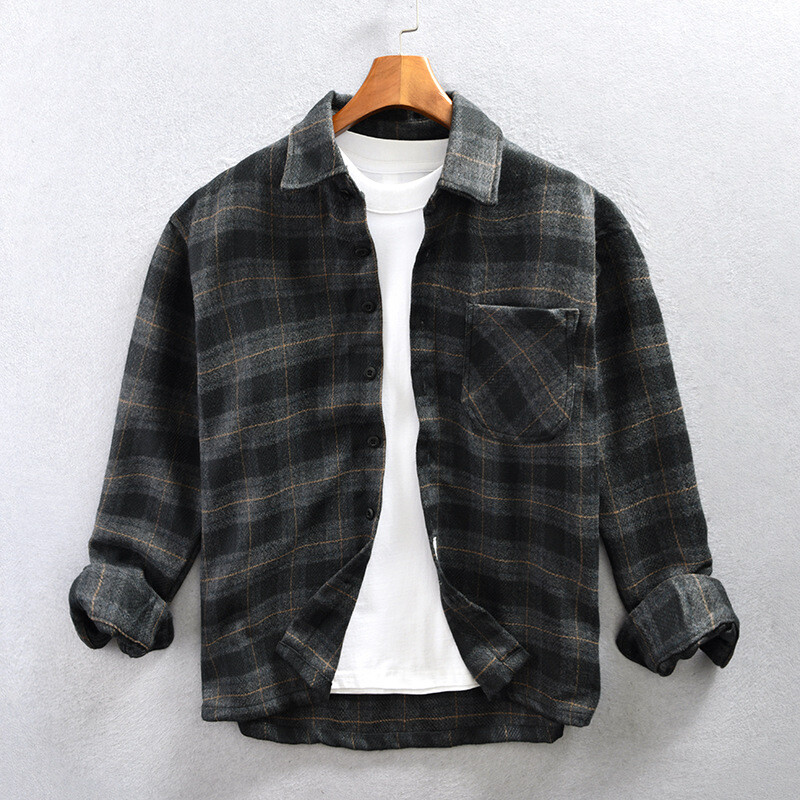 Men Casual Warm Long Sleeve Plaid Shirt Button Down Collared Check Blouse