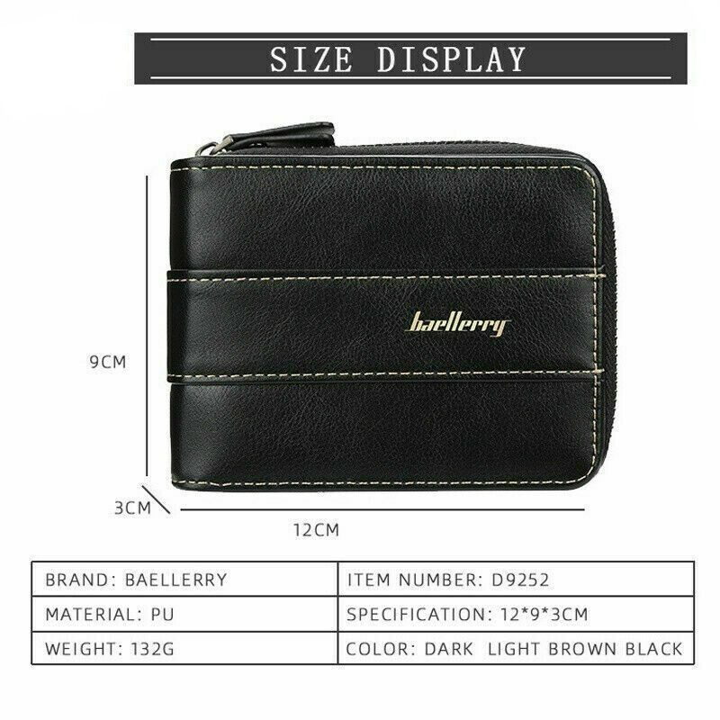 Men Men's S1 Leather Wallet ID Credit Card Holder Clutch Bifold Zipper Coin