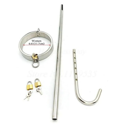 Stainless Steel Restraint Neck Collar Hook Ball Plug Slave Binding Key Lock
