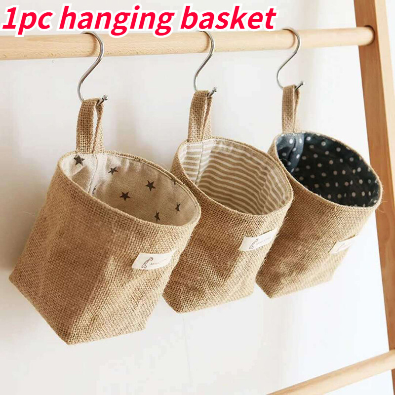 1pc Suspendu Jute Mini Panier Rangé Pochette Rangement Étui Mural Porte Couloir