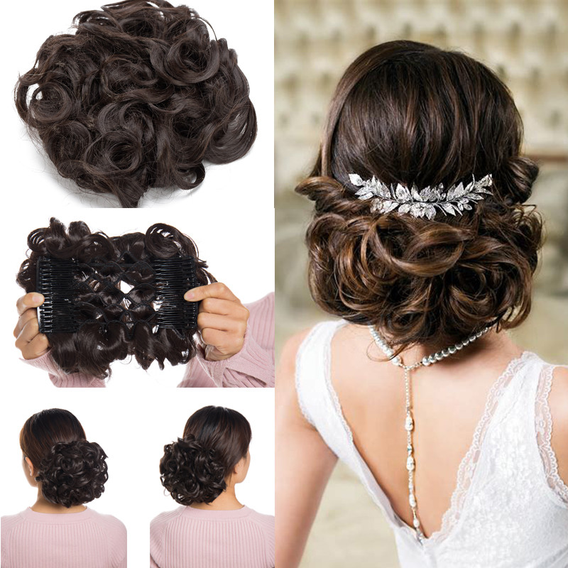 Comb Clip In Hair Bun Elastic Lace Real Thick Bun Hair Extension