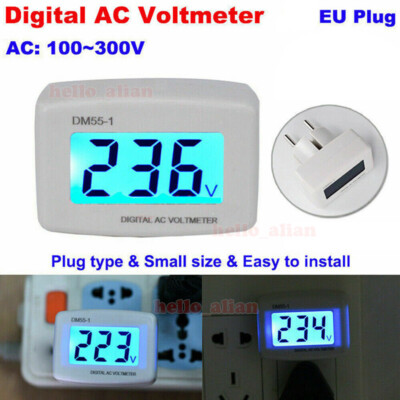 EU Plug AC 110V 120V 220V 230V LCD Digital Voltmeter Plug-in Home Voltage Meter