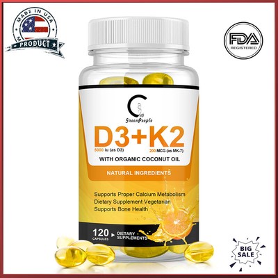 Vitamin K2 (MK7) with D3 5000 IU Supplement, BioPerine Capsules, Immune Health~