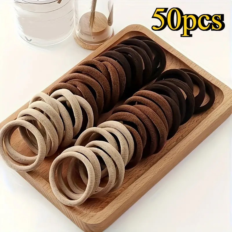 50pcs Brown Nude Elastic Hair Bobble Bands Thick Strong Reusable Hair Ties