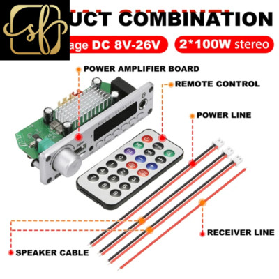 NEW 200W Amplifier Bluetooth DIY MP3 WAV Decoder Board DC 12V 100W Wireless Car 