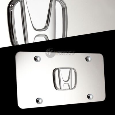 3D HONDA Front Mirror Stainless Steel License Plate Frame CIVIC ACCORD w/ Caps