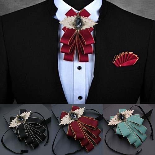 Men Rhinestone Bow Tie Wedding Party Neck Clip Ribbon Formal