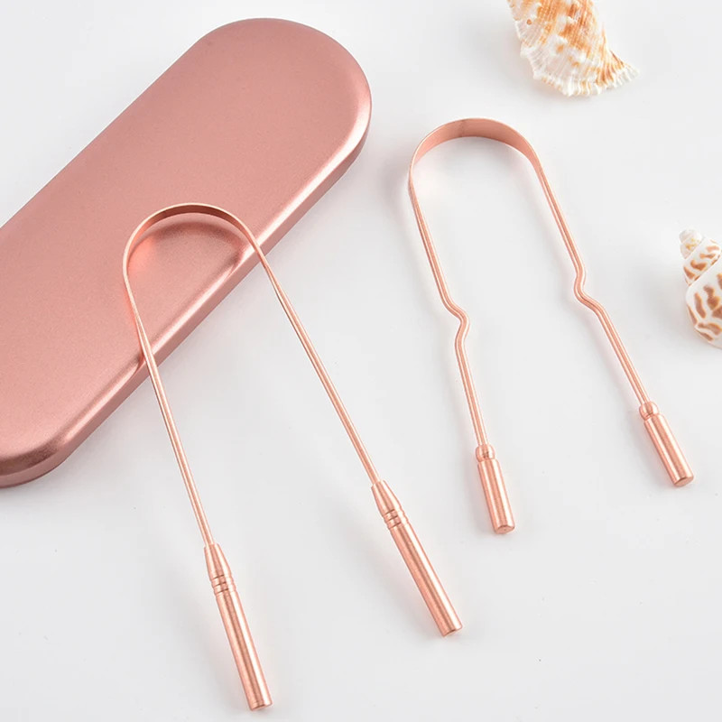 1PC Portable Pure Copper Tongue Scraper with Box Oral Cleaner Brush Reusable Ora