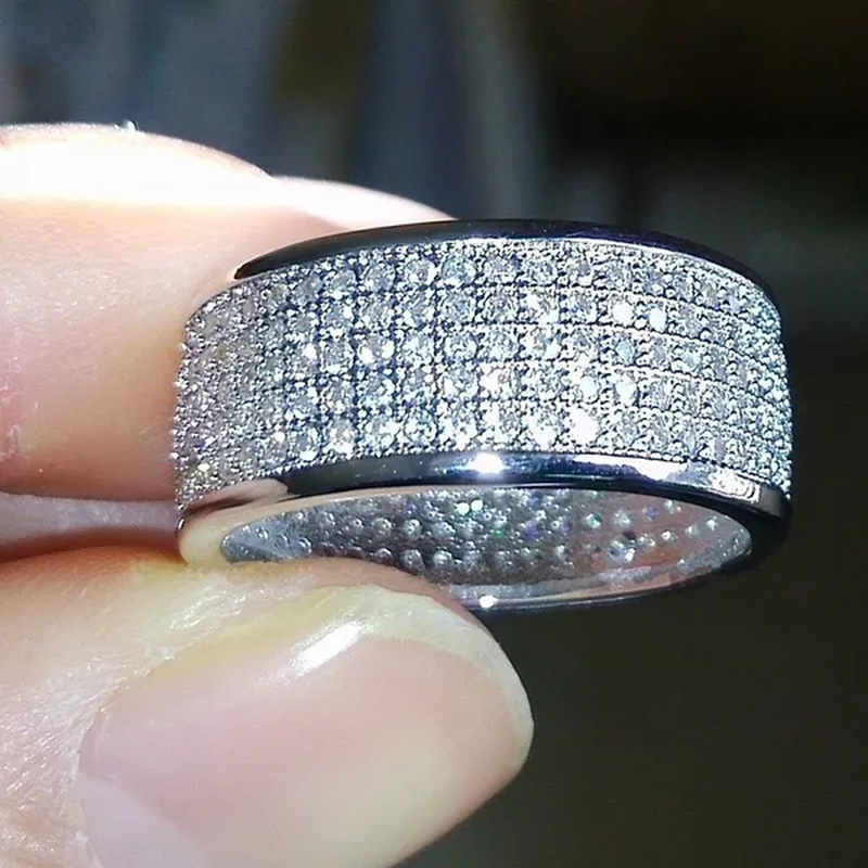 White Sapphire Rhinestones Birthstone Ring Men'S Women Wedding Engagement Band Ring Jewelry Gift