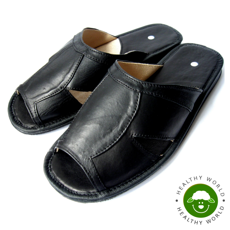 open toe leather slippers for men