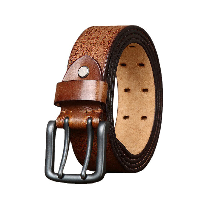 1.5inch Wide Men Leather Double Prong Belt Retro Work Heavy Duty Jeans Belt Soft