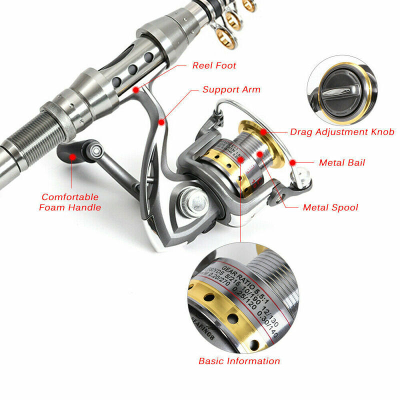7FT Carbon Fiber Telescopic Fishing Rod Pole Reel Combo Sea Saltwater Freshwater