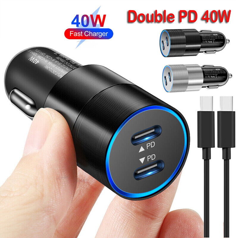 40W Double USB-C Fast Car Charger Type-C Cable For Samsung S