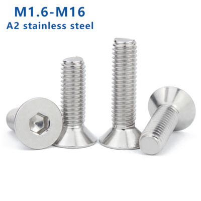 M1.6-M16 Countersunk Bolt CSK Allen Key Socket Screws A2 Stainless DIN 7991