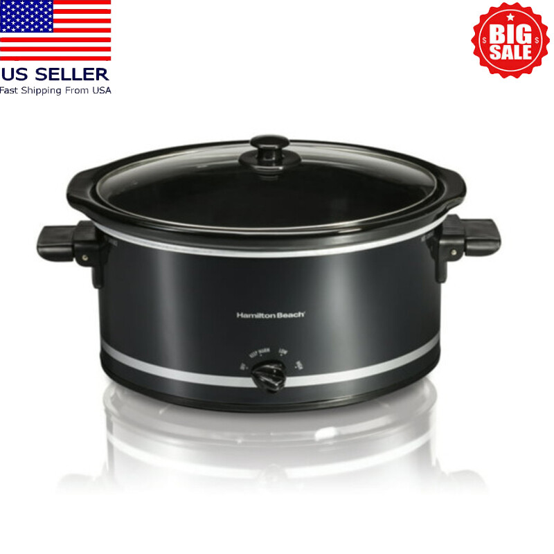 Slow Cooker Stoneware Crock Pot W/ Glass Lid Easy-Clean Kitc