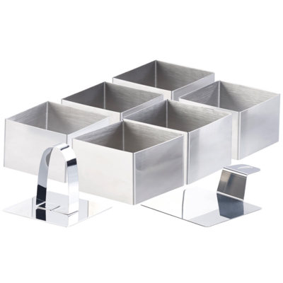 Backrahmen: 6 Dessert-/Speiseringe 8 x 8 x 5 cm, eckig, mit Heber & Stampfer