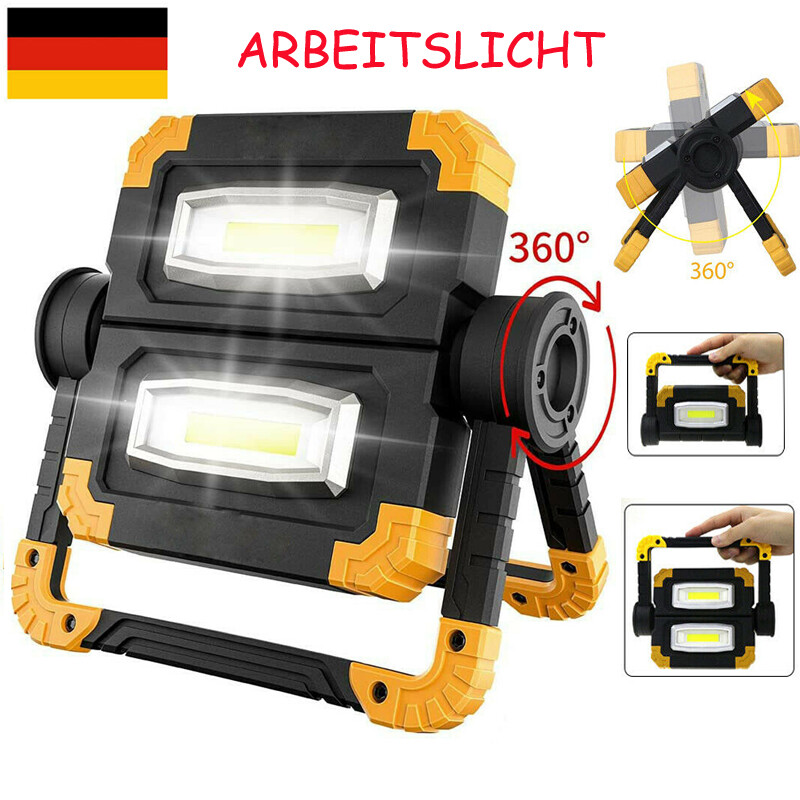 LED Akku Strahler Arbeitsleuchte Baustrahler Handlampe Flutlicht Fluter Drehung