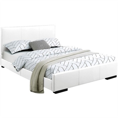 Camden Isle Abbey White Faux Leather Upholstered King Platform Bed