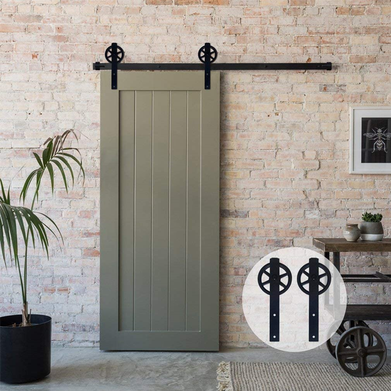 CCJH Big Wheel Sliding Barn Single Wooden Door Hardware Kit Set Heavy