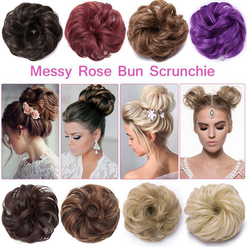 Rose Curly Messy Bun Real as human Hair Piece Scrunchie Updo Wrap Hair Extension