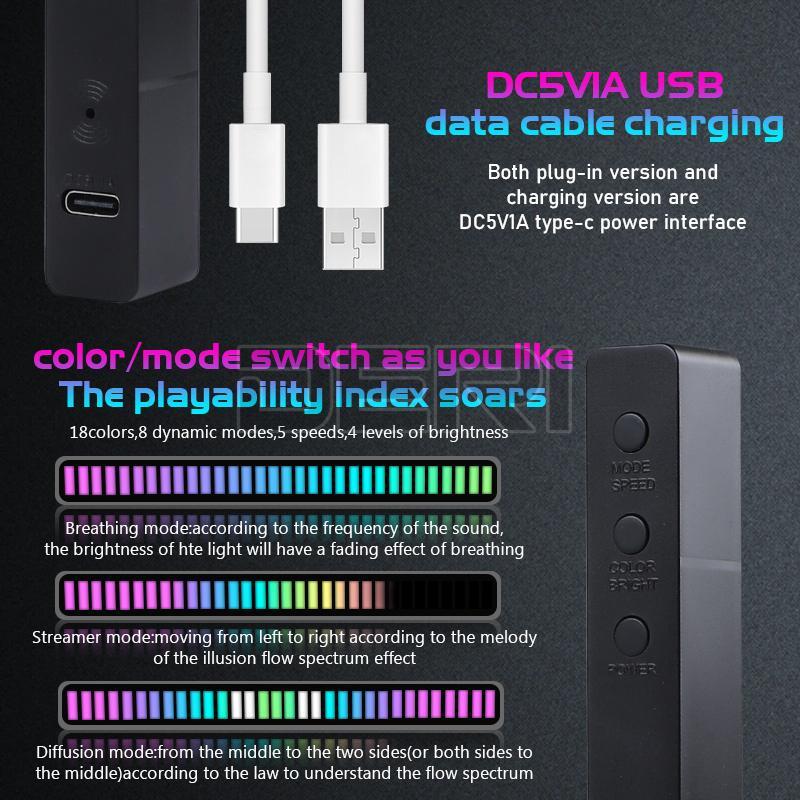 RGB LED Music Sync Sound Control Rhythm Strip Light Bar Car Home Atmosphere Lamp