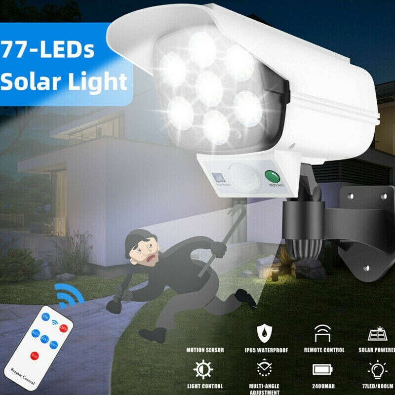 77LED Solar Power Light PIR Motion Sensor Outdoor Wall Lamp Security Fake Camera