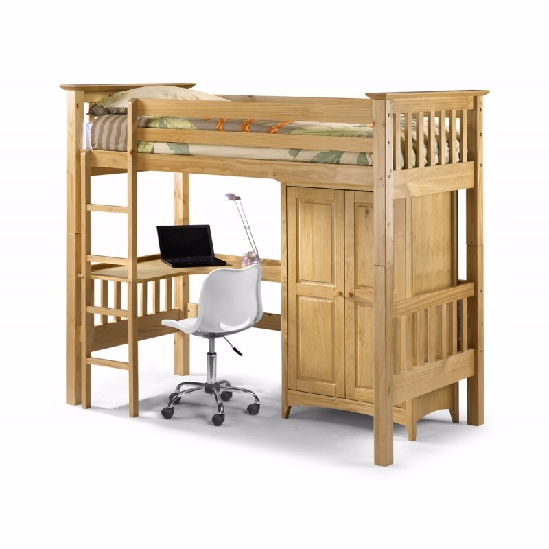 Julian bowen Solid pine high sleeper loft bed with wardrobe and desk