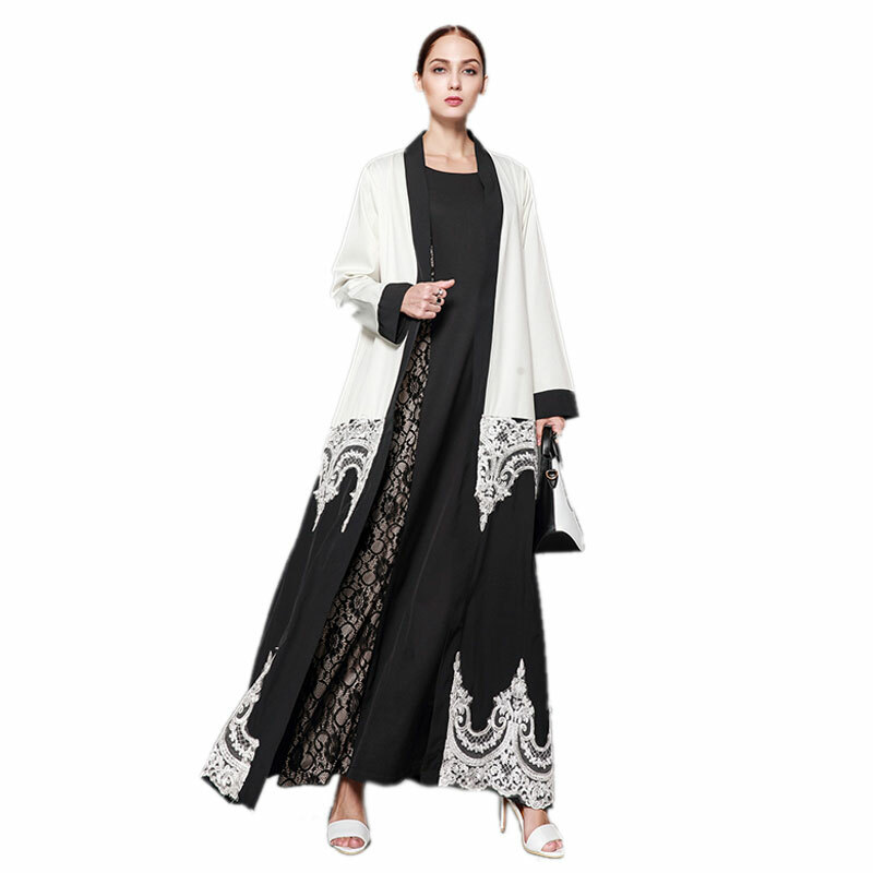 Frauen Open Front Spitze Cardigan Jilbab Kaftan Abaya Muslim Robe Maxikleid Neu.