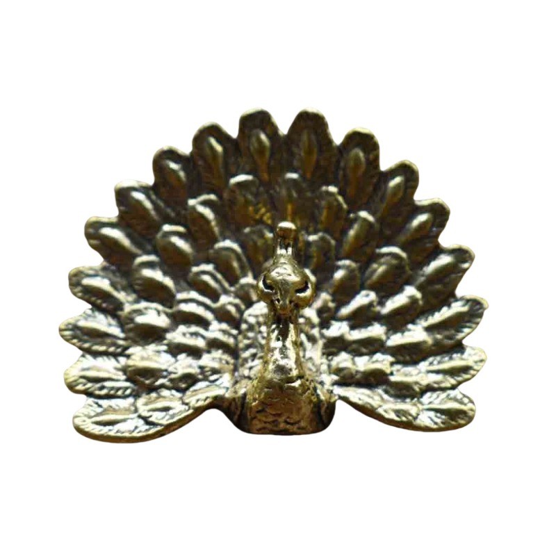 1X Laiton Paon Figurine Bureau Rétro Sculpture Mini Statue Artisanat Décor