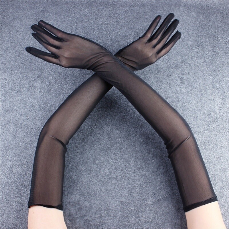 Women Long Gloves Mesh Evening Party Black Sheer Wedding Retro Punk Fashion