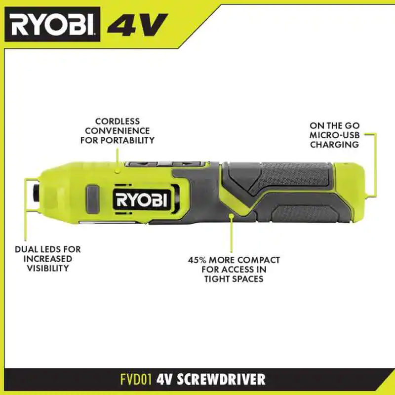 New Electric Screwdriver 4V 1/4in Compact Battery USB Charger Bits Lightweight