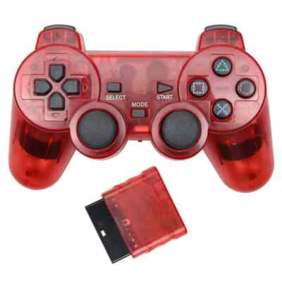 For Sony PS2 PS1 Wireless Controller 2.4GHz Dual Vibration Gamepad Transparent