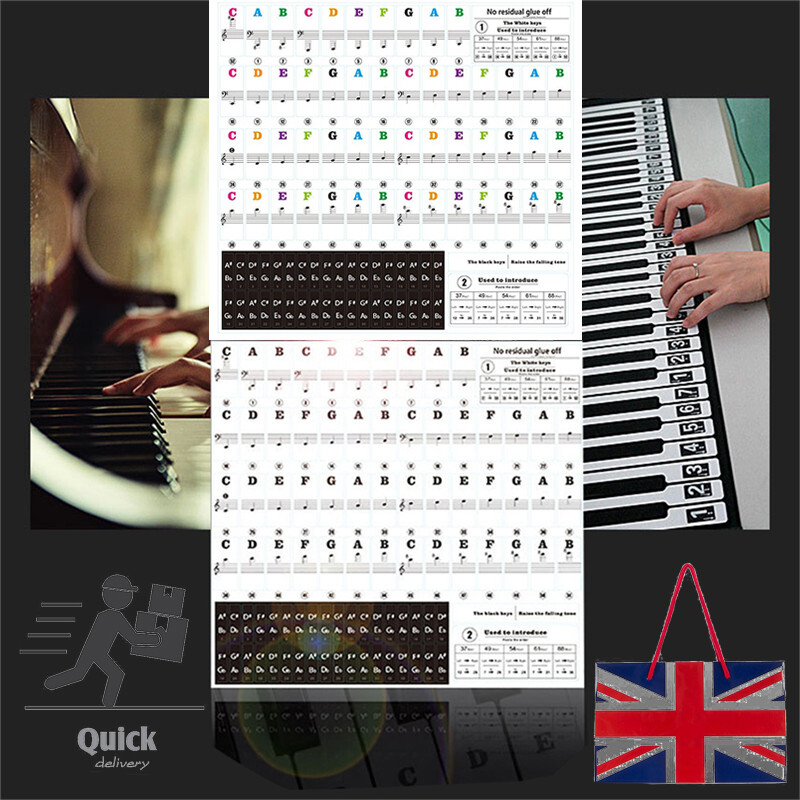 Piano Sticker Keyboard Music Note Chart Removable Decal 49, 37 ,61 or